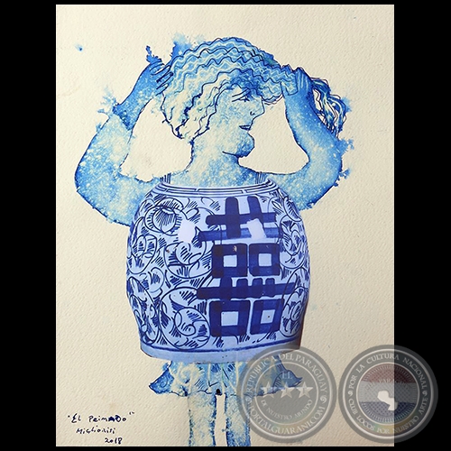 El peinado - Serie AZUL dibujo sobre papel de Ricardo Migliorisi - Año: 2018